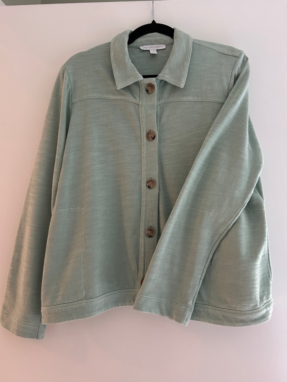 J Jill Light Sage Button-Front Shirt Jacket